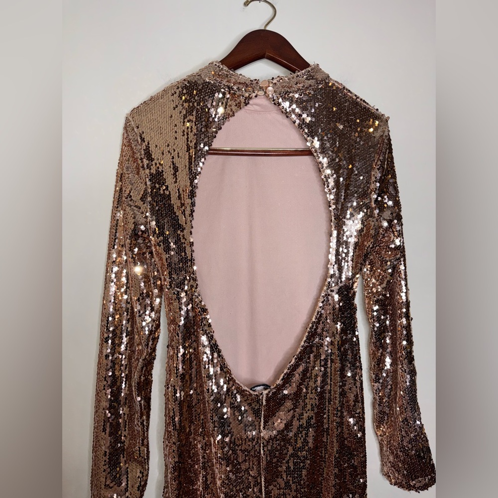 Fashion Nova Rose Gold Sequin Glam Mini Dress Open Back - Picture 5 of 7